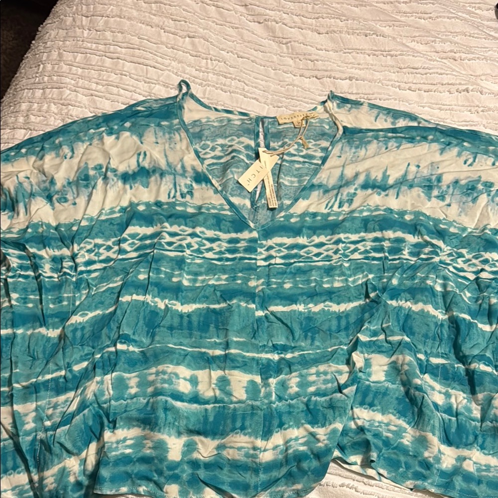 Lovestitch Blue Tie-Dye Cold-shoulder Top